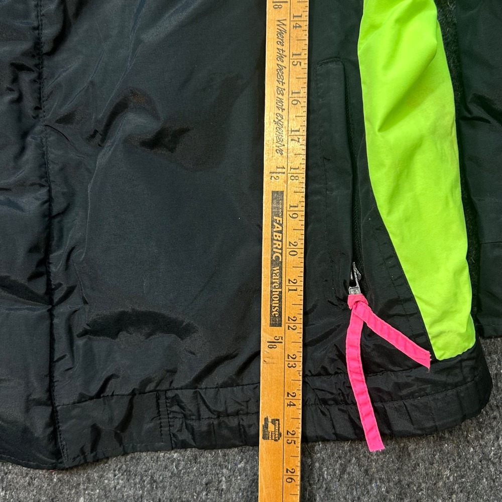 Columbia Windbreaker Jacket XL Mens Black Neon Green Pink Retro 90s Colorblock - Picture 7 of 8